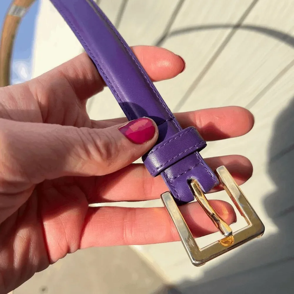 Vintage 1988 Ritz Collection Purple Leather Belt with Gold Buckle - Size M